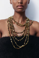 Multi-Strand Metal Bead Necklace