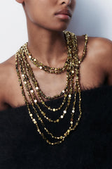 Multi-Strand Metal Bead Necklace
