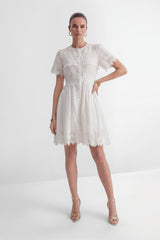 City Of Angels White Lace Embellished Short Sleeve Mini Dress