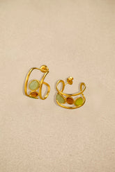Multi Stone Hoop Stud Earrings