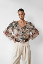 Pretty Moment Multi Floral Print Ruffle Chiffon Blouse