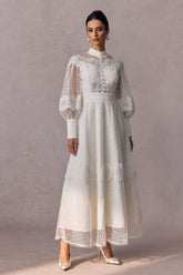 Charlotte High Neck Puff Sleeve Lace Maxi Dress