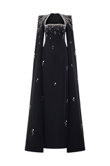 Diana Crystal Embellished Cape Sleeve Maxi Dress