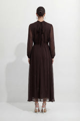 Slow Glamour Brown Rhinestone Embellished Silk Maxi Dress
