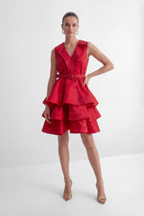 Stars Are Shining Red V-neck Tiered Ruffle Mini Dress