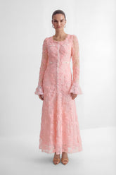 Grace and Beauty Pink Rose Applique Maxi Dress