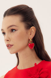 Vintage Red Heart Drop Earrings