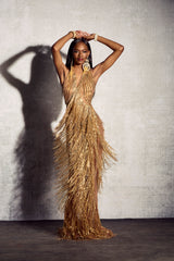 Kimberley Sleeveless Beaded Fringe Maxi Dress