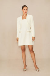 Flawless Confidence White Crystal Trim Mini Dress & Cropped Blazer Set