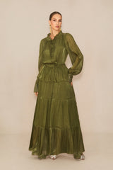 Gorgeous Darling Green Ruffle Tiered Maxi Dress