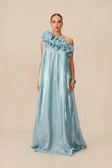Hedda One-shoulder Floral Maxi Dress in Blue
