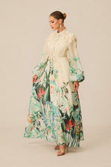 Raina Floral Print Puff Sleeve Maxi Dress