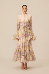 Alessia Floral Print Ruffle Cuff Maxi Dress