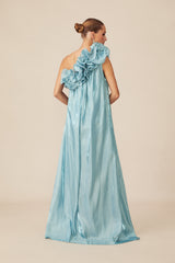 Hedda One-shoulder Floral Maxi Dress in Blue
