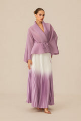 Pleasing Chicness Purple Wrap Top & Gradient Pleated Skirt Set