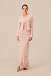 Cute Simplicity Pink Textured Knit Maxi Dress & Cardigan Set