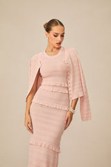 Cute Simplicity Pink Textured Knit Maxi Dress & Cardigan Set