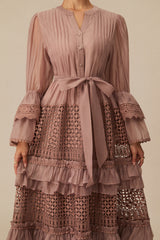 Heavenly Energy Pink Tiered Ruffle Maxi Dress