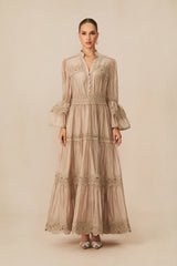 Marina Flared Cuff Lace Embroidered Maxi Dress