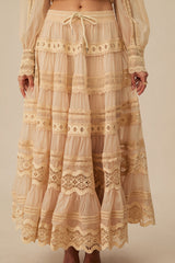 Bohemian Grace Beige Lace Embroidered Top & Skirt Set