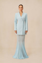 Myra Asymmetric Tailored Blazer & Sheer Mesh Skirt Set