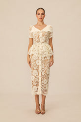 Larina Floral Lace V-neck Midi Dress