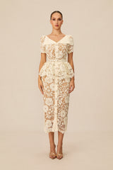 Larina Floral Lace V-neck Midi Dress