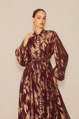 Aitana Metallic Print Puff Sleeve Maxi Dress