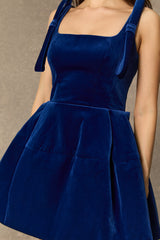 Classy Nights Royal Blue Velvet Tie Shoulder Mini Dress