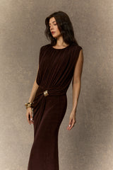 Effortlessly Yours Brown Sleeveless Draped Maxi Dress