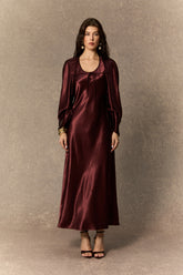 Dreaming Of Elegance Burgundy Cape & Satin Maxi Dress