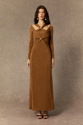 Whimsical Beauty Brown Crossover Bodice Maxi Dress