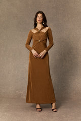 Whimsical Beauty Brown Crossover Bodice Maxi Dress