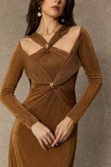 Whimsical Beauty Brown Crossover Bodice Maxi Dress