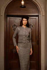 Comfort Style Grey Crystal Embellished Knit Jacket