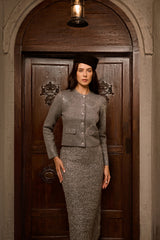 Comfort Style Grey Crystal Embellished Knit Jacket