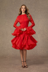 Little Fire Red Layered Ruffle Midi Dress
