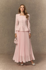 Glamorous Choice Pink Embroidered Lace Jacket & Pleated Skirt Set