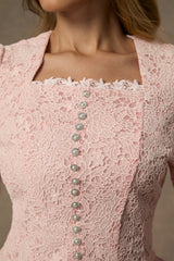 Glamorous Choice Pink Embroidered Lace Jacket & Pleated Skirt Set