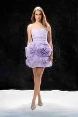 Call Me Darling Purple Rosette Applique Strapless Mini Dress