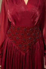 Romantic Celebration Burgundy V鈥慛eck Beaded Maxi Dress
