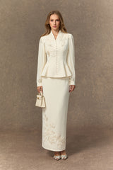 Dressed To Dazzle White Floral Embroidery Pleated Sleeve Skirt Set