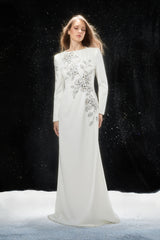 Remarkable Entrance White Floral Embroidered Long Sleeve Maxi Dress