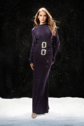 Chic Nightfall Purple Crystal Buckle Maxi Dress