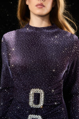 Chic Nightfall Purple Crystal Buckle Maxi Dress