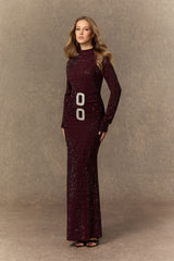 Forever Sensational Burgundy Crystal Buckle Maxi Dress