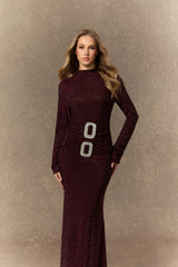 Forever Sensational Burgundy Crystal Buckle Maxi Dress