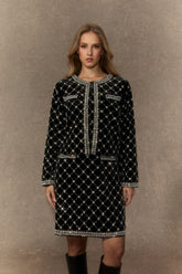 Graceful Finesse Black Beaded Embellished Grid Jacket
