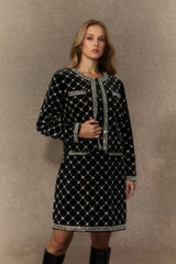 Graceful Finesse Black Beaded Embellished Grid Jacket