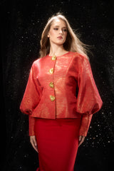 Love Emotions Red Puff Sleeve Embellished Button Jacket